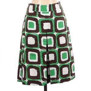 Banana Republic Geometric A-Line Skirt Women's 4 Brown Green Cotton Career NWOT‎